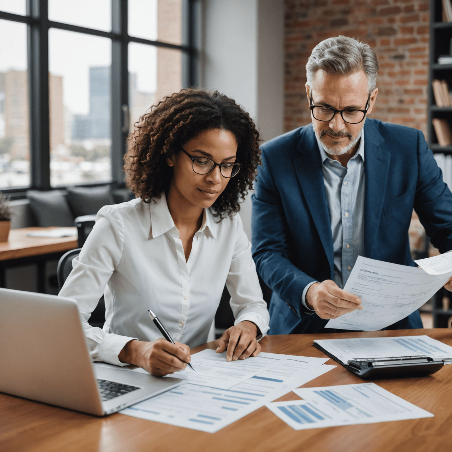 Entrepreneur reviewing tax documents with a financial advisor