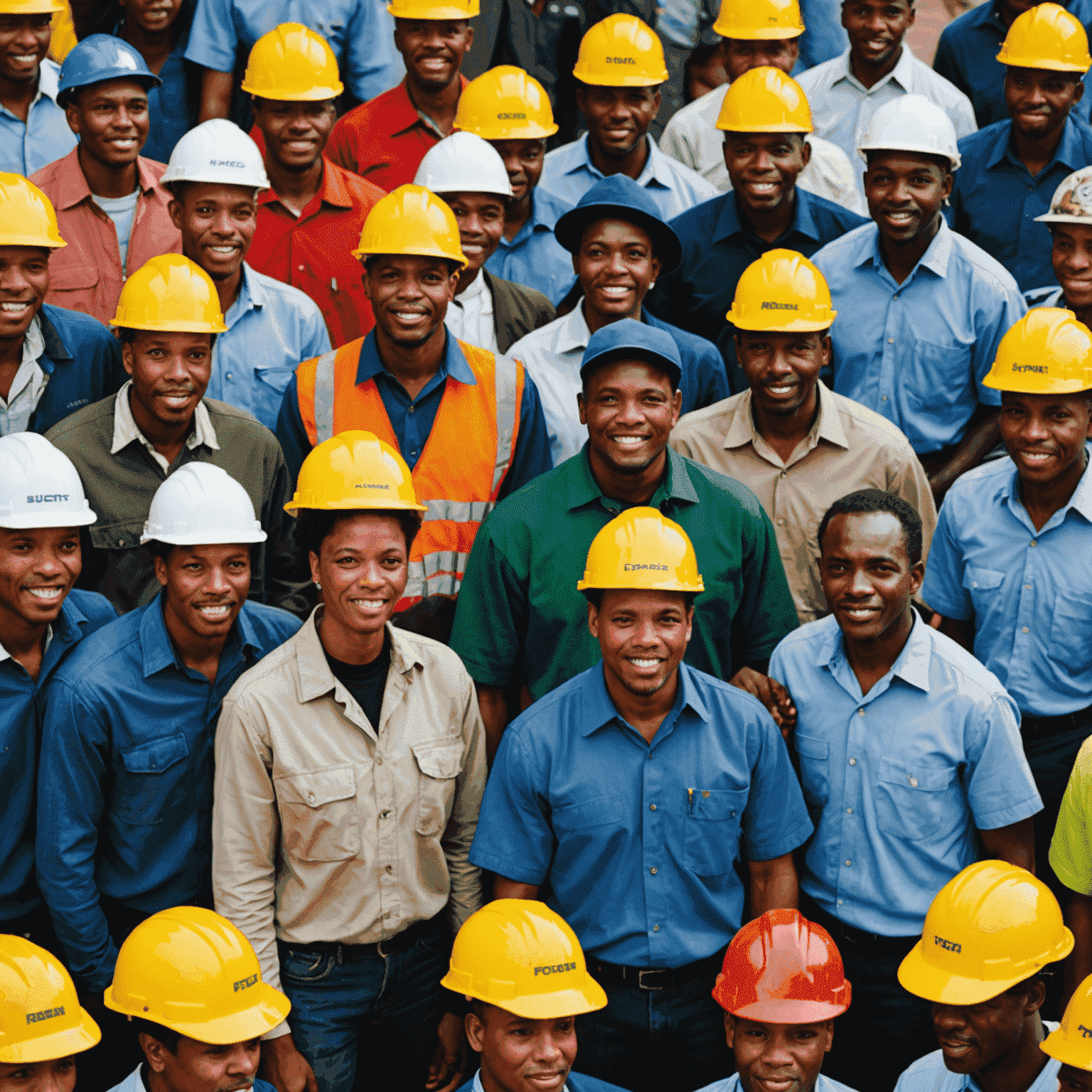 A diverse group of South African professionals from various industries, symbolizing the vibrant labour market in the country.